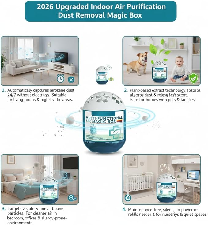 2026 Upgraded Indoor Air Purification Dust Removal Magic Box, Automatic Dust-Sucking & Plant-Based, Multi Functional Air Magic Box Dust Cleaner, No Electricity & Noise for Any Room (5pcs)