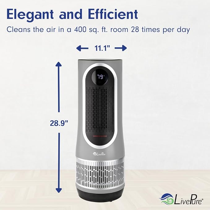 LivePure 3-in-1 LP500 Clean Heat Air Purifier & Electric Heater – Oscillating Portable Heater with 2 Heat Modes and Air Filtration – Heater for Indoor Use in Bedrooms, Home Office & Apartments, White