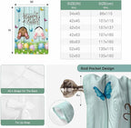 Tie Up Curtains,Happy Easter Bunny Butt Egg Floral Adjustable Rod Pocket Window Shade Curtain Drape Spring Plant on Aqua Wood Tie-Up Valance for Kitchen Bedroom Living Room Windows,34"x45"