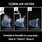 6" Inlet Cold Air Intake Filter Cone Replacement Performance Washable Clamp-On Dry Air Filters Blue (6" Tall)