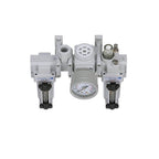 PneumaticPlus SAU200A-N02G-MEP - Dual Air System 1/4" NPT - Compressed Air Filter, Pressure Regulator & Lubricator w/Additional Free Air Port 1/4" NPT - Manual Drain, Metal Bowl