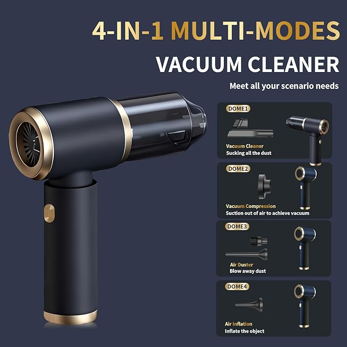 Handheld Car Vacuum Portable Cordless, 4 in 1 Handheld Vacuum Cleaner 15000PA High Power Air Blower & Pump & Air Duster, Mini Hand Held Vacuum Rechargeable for Home, Car, Office, Pet Hair