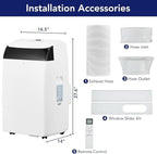 14000 BTU Portable Air Conditioners, 3-IN-1 Free Standing Cooling AC Unit with Fan & Dehumidifier, Quiet Air Condicionado Cooling Up to 750 Sq.Ft, with Remote Control & 24H Timer Function