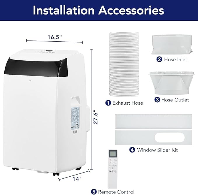 14000 BTU Portable Air Conditioners, 3-IN-1 Free Standing Cooling AC Unit with Fan & Dehumidifier, Quiet Air Condicionado Cooling Up to 750 Sq.Ft, with Remote Control & 24H Timer Function