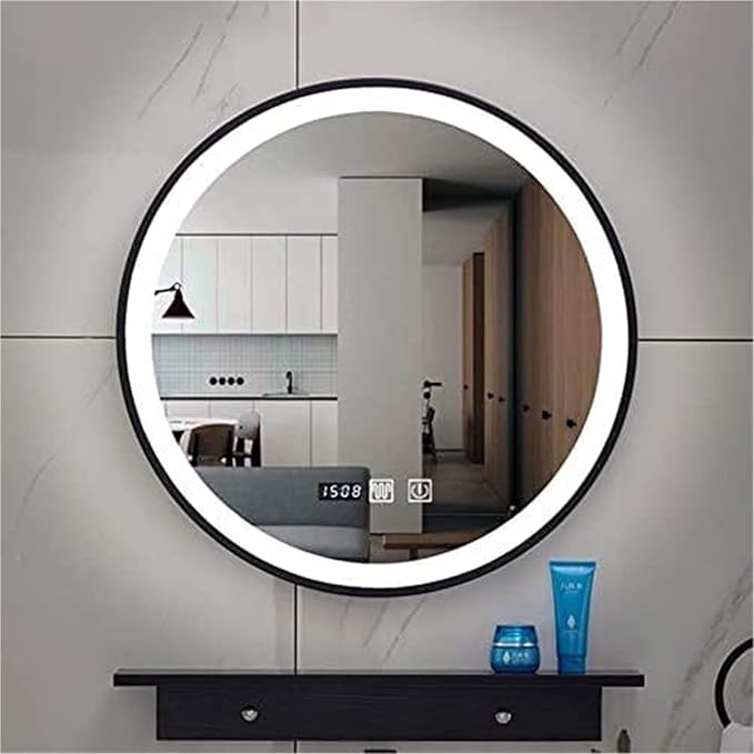 Bathroom Mirror, Round Illuminated LED with Demister Pad with Touch Control Touch Dimmer Switch(60cm/23.6in)