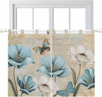 Spring Flowers Bedroom Curtains 63 Inch Length, Window Curtains Tab Top, Vintage Rustic Tulips Floral Butterfly Khaki Light Filtering Window Treatments Drapes 42"x63" 2 Panel