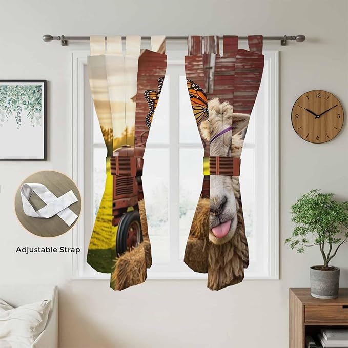 Farm Sheep Bedroom Curtains 72 Inch Length, Window Curtains Tab Top, Farmhouse Barn Funny Animals Butterfly Light Filtering Window Treatments Drapes 52"x72" 2 Panel