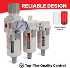 Heavy Duty 1/2" NPT 3 Stage Air Drying System – Industrial Coalescing Filter, Particulate Filter, Desiccant Dryer and Air Regulator with Manual Drain for Air Compressor, Plasma Cutter, and Paint Spray