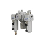 PneumaticPlus SAU300A-N03G-MEP - Dual Air System 3/8" NPT - Compressed Air Filter, Pressure Regulator & Lubricator w/Additional Free Air Port 1/4" NPT - Manual Drain, Metal Bowl