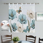 Blue Tulips Bedroom Curtains 72 Inch Length, Window Curtains Tab Top, Watercolor Flowers Butterfly Spring Farmhouse Blue Light Filtering Window Treatments Drapes 52"x72" 2 Panel