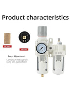 1/2" PT Compressed Air Filter Regulator Lubricator Combo Water/Oil Trap Separator Air Filter Pressure Regulator Manual Drainage AC4010-04 (1/2" NPT, Manual Drainage)