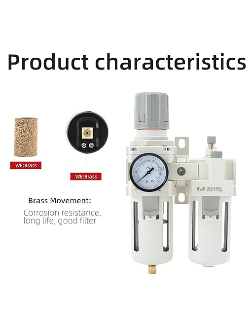 1/2" PT Compressed Air Filter Regulator Lubricator Combo Water/Oil Trap Separator Air Filter Pressure Regulator Manual Drainage AC4010-04 (1/2" NPT, Manual Drainage)