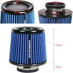 Universal 3" 76mm High-Flow Air Filter, Reusable Cone Cold Air Intake, High Performance, Washable, Clamp-On Car High Flow Dry Air Kit, Flange Diameter: 3 Inch, Filter Height: 6.4 Inch, Green