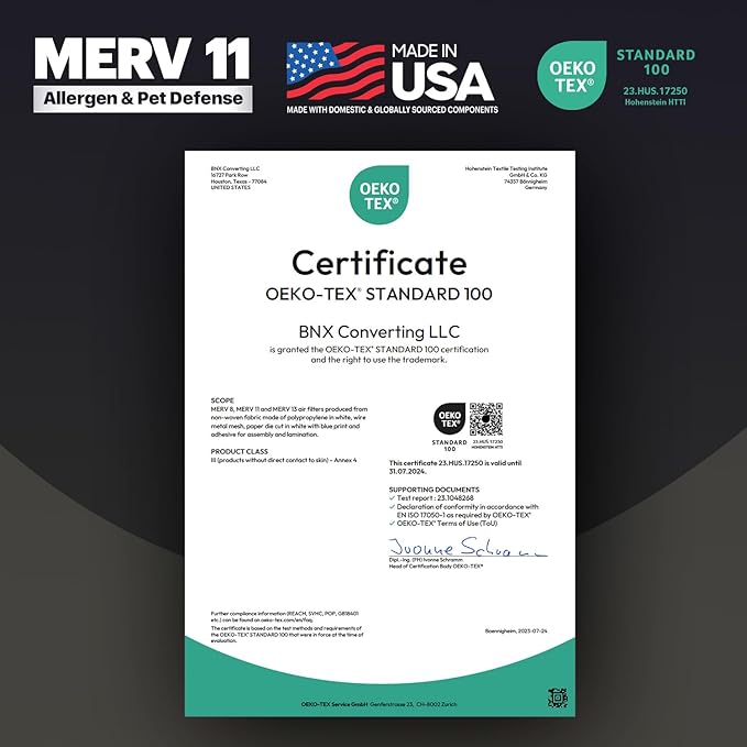 BNX TruFilter 24x24x1 Air Filter MERV 11 (4-Pack) - MADE IN USA – Air Conditioner AC Furnace Filters for Allergies, Dust, Pet, Smoke, Allergy MPR 1200 FPR 7 (Actual Size: 23.38 x 23.38 x 0.75 Inches)