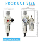 3/8" NPT Air Compressor Water Separator Regulator Filter Combo Compressed Air Filter Dryer Pressure Regulator with Gauge(0-150 psi) Poly Bowl Auto Drain Bracket - 3 in 1 Two Unit