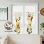 Farm Sunflowers Bedroom Curtains 63 Inch Length, Window Curtains Tab Top, Retro Flowers Butterfly Botanical Beige Light Filtering Window Treatments Drapes 42"x63" 2 Panel