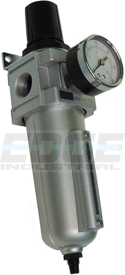 T-H-B CO EDGE INDUSTRIAL Heavy Duty Compressed AIR Filter Regulator Combo Piggyback, Metal Bowl, Visible Sight Glass, 5 Micron Element (1/2" AUTO Drain)