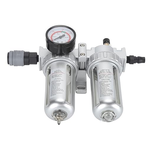 1/4 Inch Aluminum Alloy Air Filter Pressure Regulator, Compressed Air Line Filter, Oil Water Separator with Dial for Easy Pressure Adjustment, Durable PC and Plastic Construction f