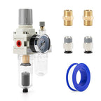 1/4" NPT Air Compressor Water Separator Regulator Filter Combo Compressed Air Filter Dryer Pressure Regulator with Gauge(0-150 psi) Poly Bowl Auto Drain Bracket - 3 in 1 Two Unit