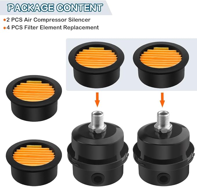 WMYCONGCONG 2 PCS 1/4" 12.5mm Air Compressor Silencer Filter Metal Air Compressor Intake Filter Noise Muffler Silencer (12.5mm) + 2 PCS Filter Element Replacement