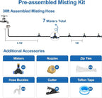 Pre-Assembled Misters for Outside Patio,Outdoor Water Misting Cooling System,30FT|9M.Backyard Mist Kit for Garden,Greenhouse,Deck,Umbrella,Canopy,Pool,Porch.Trampoline Sprinkler,BBQ Party Accessories