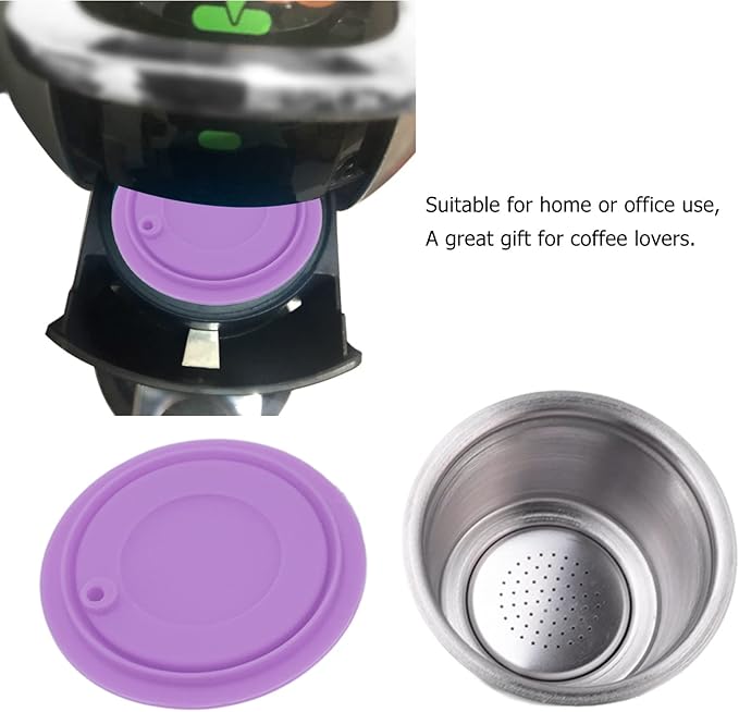 Reusable Coffee Capsule, Stainless Steel Coffee Filter Cup Set, Coffee Capsule Cup with Pressed Powder Cover for Coffee Maker (Purple)
