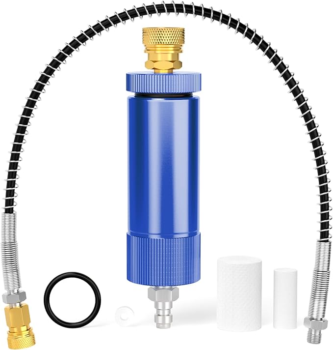 MEANLIN MEASURE 30Mpa Water-Oil Separator With 20 inch Spring Flexible Hose and 8MM & M10 Fast Connecting Internal Thread Mother Head For High Pressure Air Compressor Pump Blue