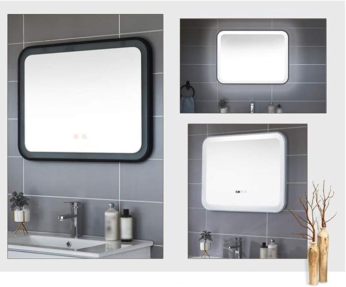 Bathroom Mirror with LED Light and Demister Pad Wall Mounted Mirror Makeup Shaving Mirror Smart Touch Switch (White 700 * 900mm)