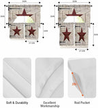 Village Stars Swag Kitchen Curtains Valance and Tier Set, Vintage Dark Red Star Beige Barn Doors Light-Filtering Swag Valance 24 Inch Length, Rod Pocket Short Curtain for Bedroom Cafe