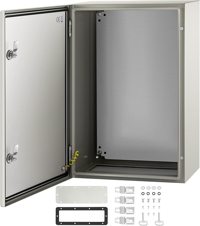 VEVOR NEMA Steel Enclosure, 24 x 16 x 10'' NEMA 4X Steel Electrical Box, IP66 Waterproof & Dustproof, Outdoor/Indoor Electrical Junction Box, with Mounting Plate