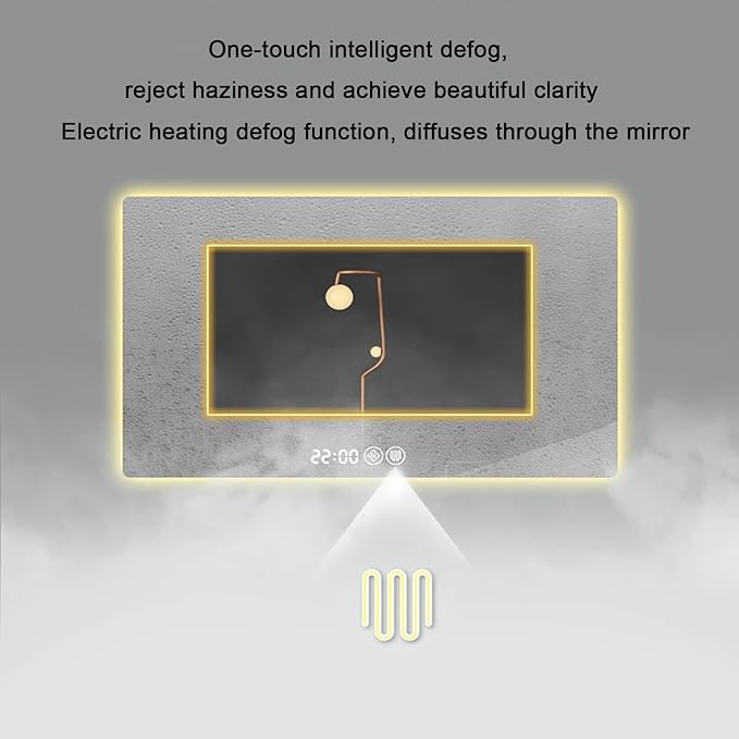 Bathroom Mirror with LED Lights，LED Bathroom Mirror，Smart Lighted Bathroom Mirror for Wall，Energy-Saving LED Smart Mirrors，with Demister Pad，Three-Color Light(H75*W100cm/H29.5*W39.4IN)