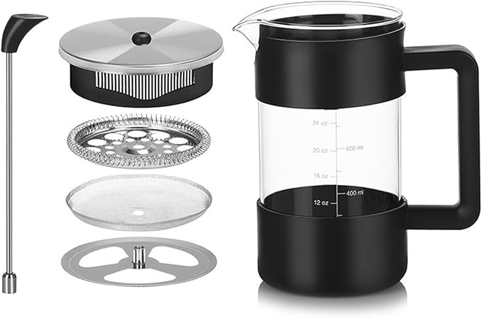Pressed Coffee Maker 1 Liter – Portable Coffee Press System, Heat Resistant Glass Carafe, Stainless Steel Plunger Filter Mechanism, Smooth Extraction Control, Easy Grip Handle Design | Camping