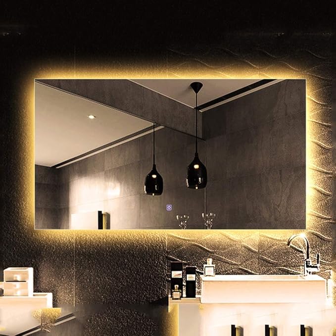 Wall Mirror Modern LED Bathroom Mirror with Defogging Backlit Bathroom Mirrors with Light and Touch Sensor Switch Demister Pad (Color : D Size : 50CMx70CM) (C 80CMx130CM)