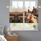 Farm Horses Kitchen Curtains 24 Inch Length, Small Window Curtains Tab Top, Farmhouse Barn Funny Animals Butterfly Light Filtering Short Window Treatments Tier Drapes 27.5"x24" 2 Panel