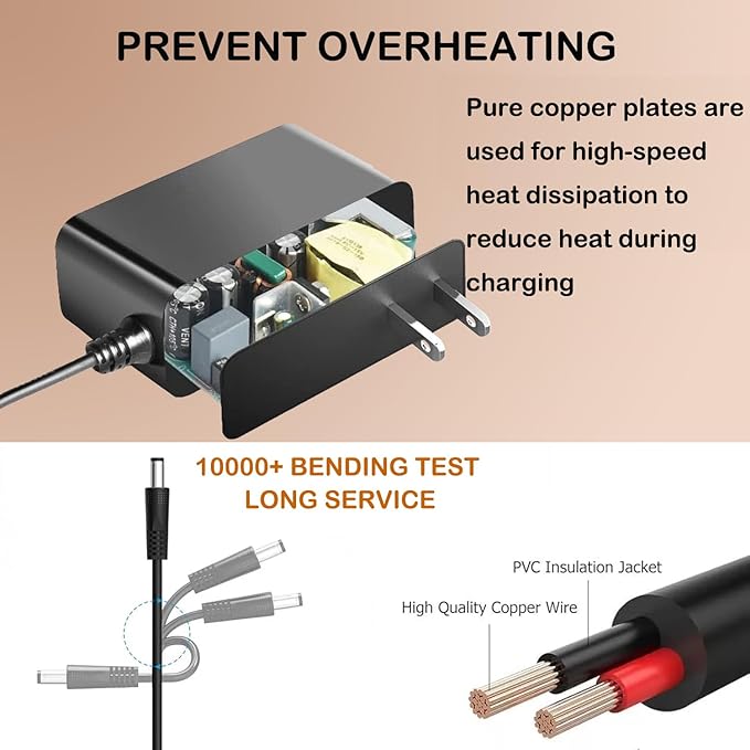 12V AC/DC Adapter Compatible with Purivortex AC400 AC300 AC201B Air Purifier HEPA Filter Cleaner Removes Odors Dust Dander Power Charger