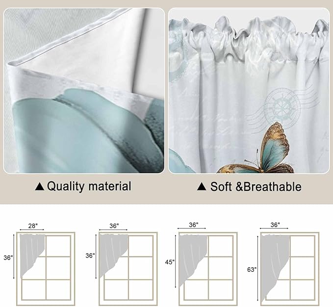 Blue Tulips Swag Valances for Windows, Watercolor Flowers Butterfly Spring Farmhouse Blue Rod Pocket Kitchen Curtains Valance, Kitchen Window Curtains Swag for Cafe Living Room, 2 Panels, 36x63 inch