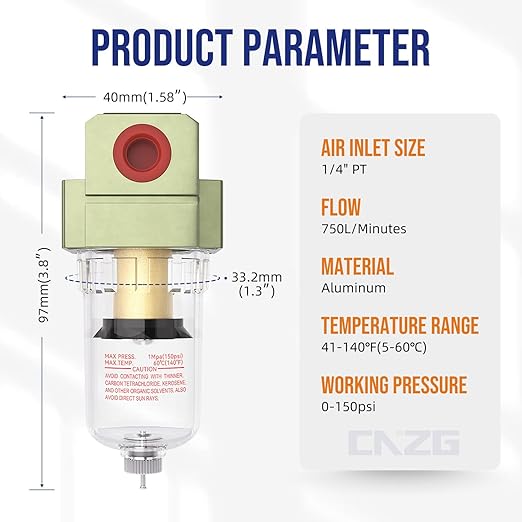 NPT 1/4 Air Pump Filter Pneumatic Water Trap for Air Compressor Oil Separator Compressed Airline Dryer Trap Inline AF2000-02 Manual
