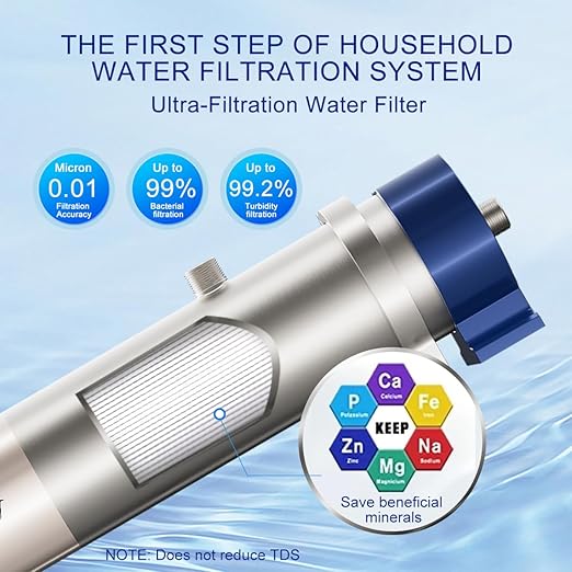 0.01 Micron Whole House Water Filter System, Ultrafiltration Water Filtration System with 3-5 Year Lifespan for Well & City Water (8.81GPM / 52,834 GL) - UF4