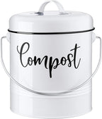 Compost Bin Kitchen, 1.3 Gallon Farmhouse Kitchen Compost Bin Countertop, Indoor Countertop Compost Bucket with Lid and Charcoal Filters, White