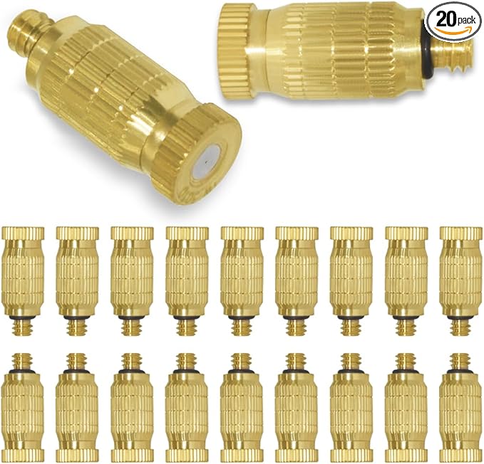 Joywayus 10/24 UNC Thread Brass Misting Nozzles Atomizing High Pressure Misting Sprayer Water Hose Nozzle for Greenhouse, Landscaping, Outdoor Cooling Mister System (Pack of 20)