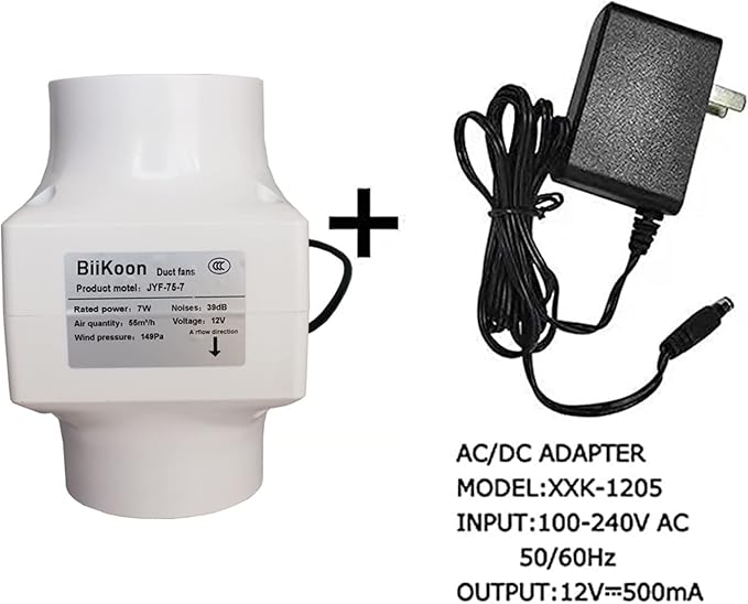 12V 3 Inch Inline Duct Fan Ventilation Exhaust Booster 32cfm Air Cooling Vent Fan 7W Blower for Carbon Filter Vents Grow Tents Basements (Color : NO Adjustable Speed, Size : 7w)