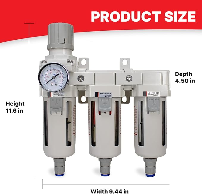 Heavy Duty 1/2" NPT 3 Stage Air Drying System – Industrial Coalescing Filter, Particulate Filter, Desiccant Dryer and Air Regulator with Manual Drain for Air Compressor, Plasma Cutter, and Paint Spray