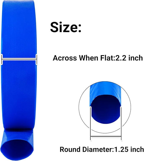 1-1/4" x 100 FT Pool Backwash Hose, Blue Heavy Duty Reinforced PVC Lay Flat Water Discharge Hose for Swimming Pool Filter Pump,with 2 Clamp