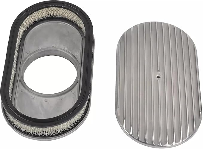 BestParts 15" Oval Full Finned Air Cleaner Aluminum Air Cleaner Assembly Compatible With Classic Chevy Ford Hot Rod Rat Rod Muscle Car or Custom Car Fits 5 1/8" Carburetors