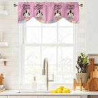 Pink Easter Tie Up Valance Curtains for Windows,Kitchen Curtains Window Shades,Easter Bunny Eggs Spring Cartoon Farmhouse Wood Grain Light Filtering Curtain Valances for Bedroom/Bathroom/Cafe 42"x12"