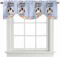 Blue Easter Tie Up Valance Curtains for Windows, Kitchen Curtains Window Shades, Spring Cartoon Bunny Colorful Eggs Wood Grain Light Filtering Roman Curtain Valances for Bedroom/Bathroom/Cafe 60"x18"