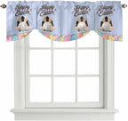 Blue Easter Tie Up Valance Curtains for Windows, Kitchen Curtains Window Shades, Spring Cartoon Bunny Colorful Eggs Wood Grain Light Filtering Roman Curtain Valances for Bedroom/Bathroom/Cafe 60"x18"