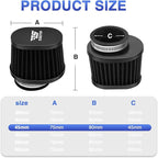 2PCS Motorcycle Air Filter Universal 45MM Replacement Engine Filter High Performance Air Filters Fit Motocross Carburetor Cleaner for Pit Bike Scooter Moped ATV (Black)