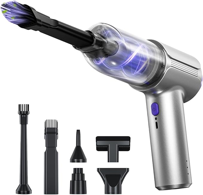 Handheld Car Vacuum Cleaner Cordless with Brushless Motor, 21000PA High Power Mini Air Duster, 7 in 1 Keyboard Portable Vacuum Cleaner Dual Filters for Car, Home, Office, Pet