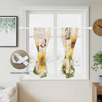 Yellow Sunflowers Kitchen Curtains 45 Inch Length, Short Cafe Window Curtains Tab Top, Country Farm Butterfly Flower Light Beige Light Filtering Window Treatments Tier Drapes 27.5"x45" 2 Panel